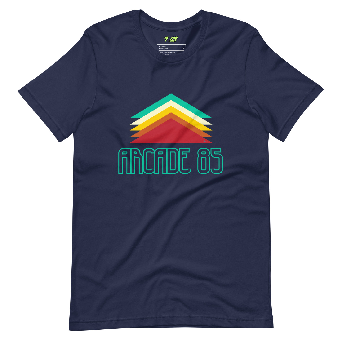 Navy t-shirt with "Arcade 85" Original Nine-29 Design