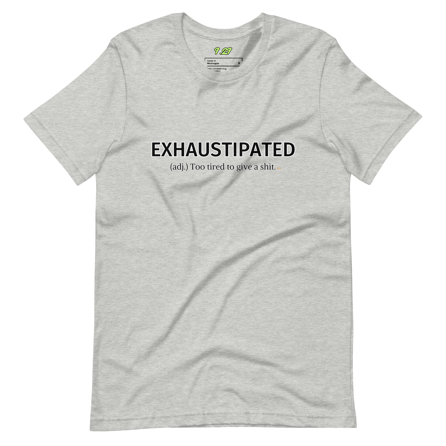 Athletic heather t-shirt with "Exhaustipated" Original Nine-29 Design