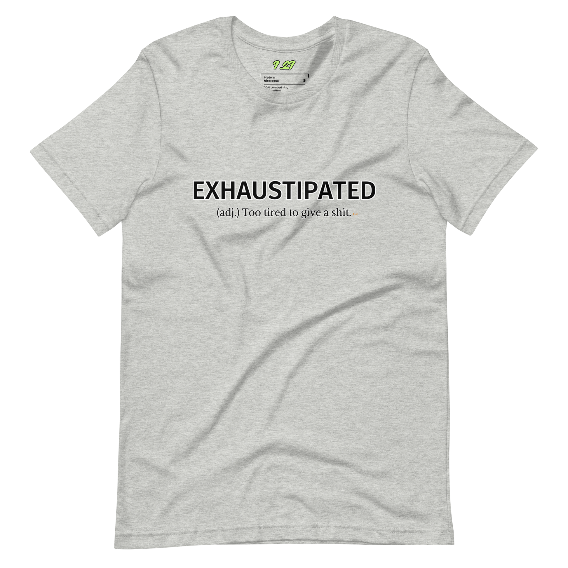 Athletic heather t-shirt with "Exhaustipated" Original Nine-29 Design