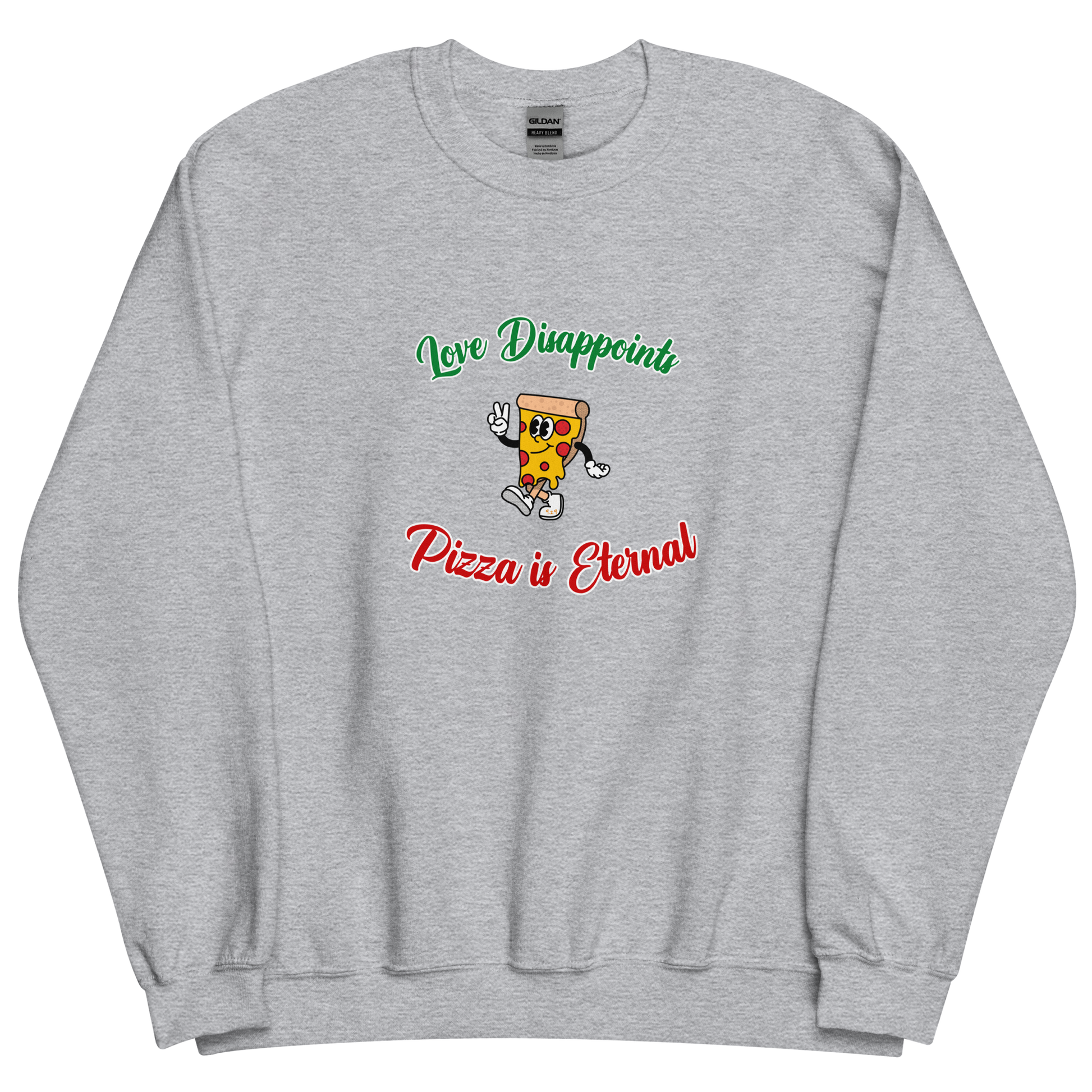 Sport grey sweatshirt with "Love and Pizza" Original Nine-29 Design