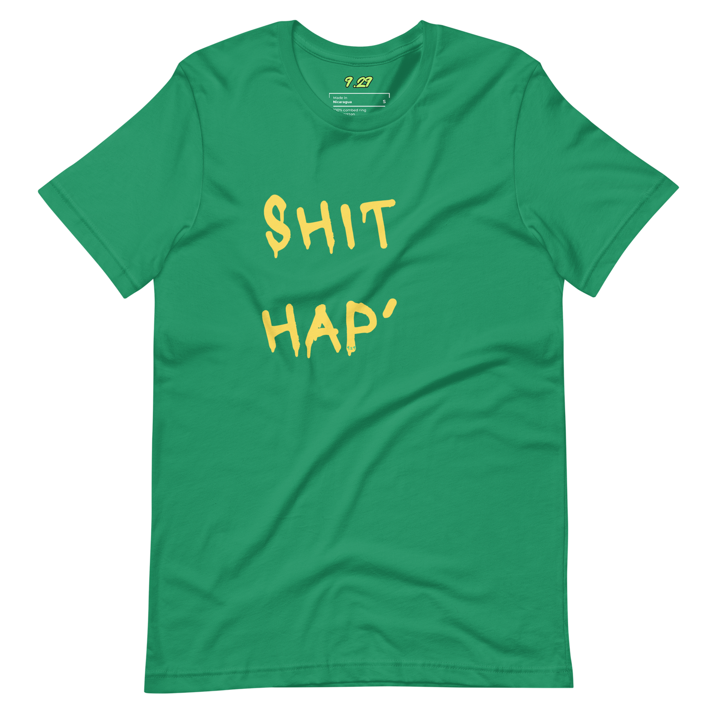 Kelly green t-shirt with "This hap" Original Nine-29 Design