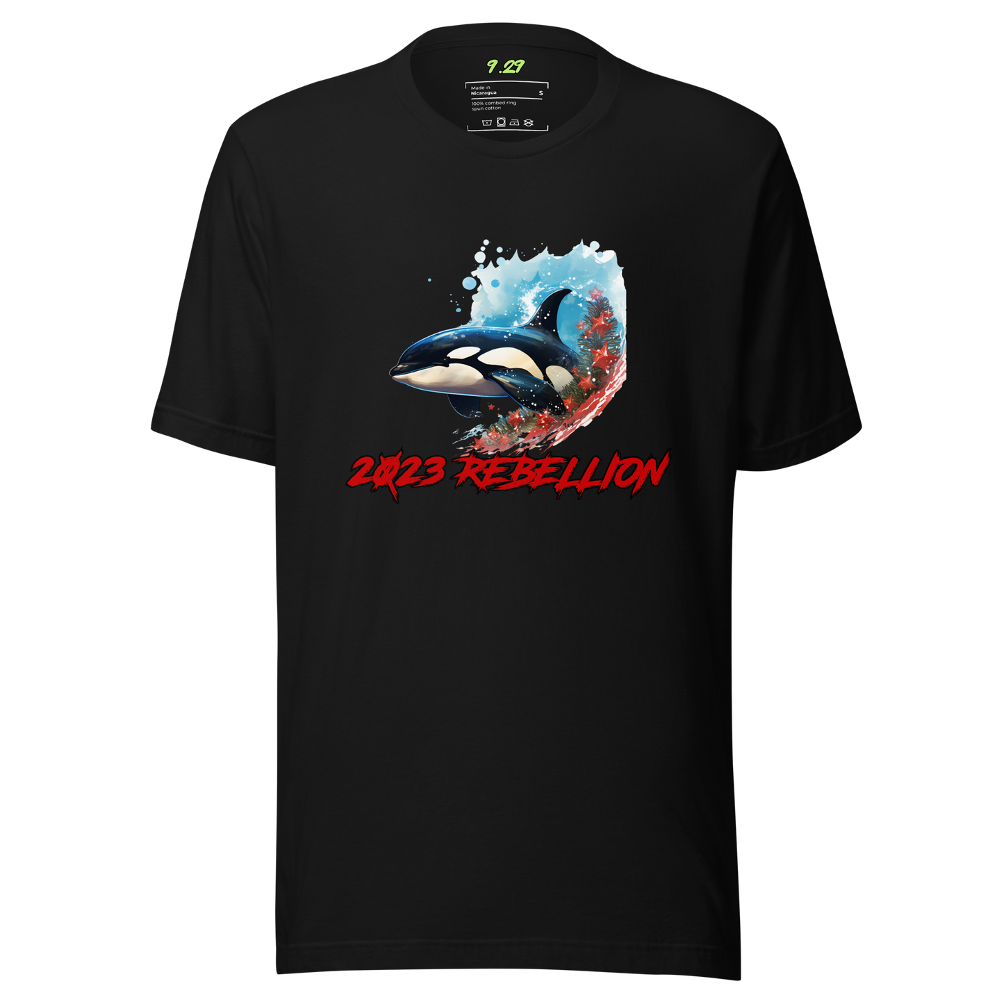 Black t-shirt with "2023 Rebellion" Original Nine-29 Design