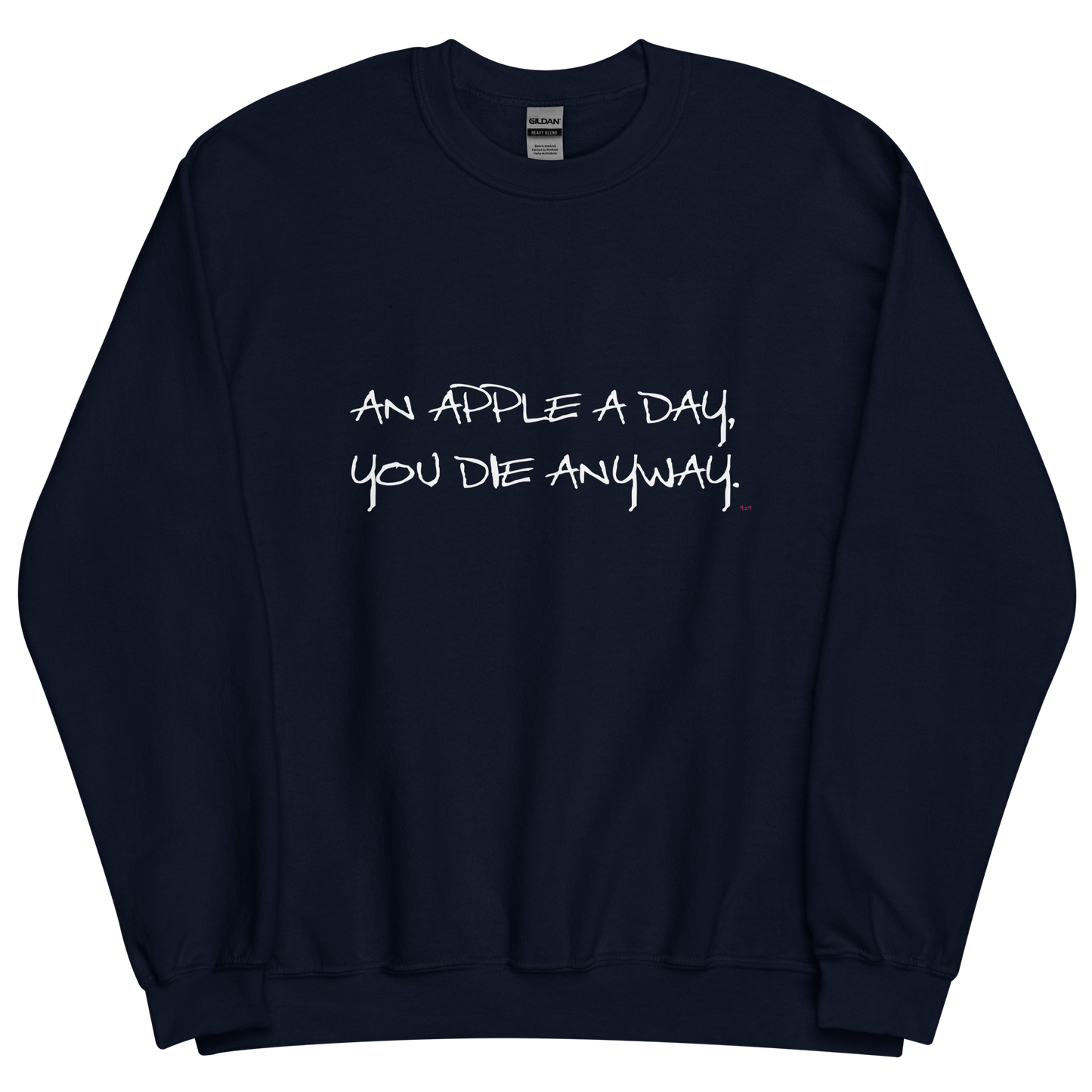 Navy sweatshirt with "An apple a day" Original Nine-29 design