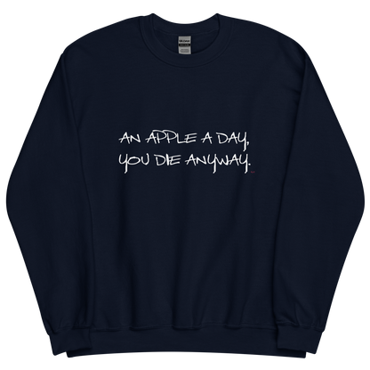 Navy sweatshirt with "An apple a day" Original Nine-29 design