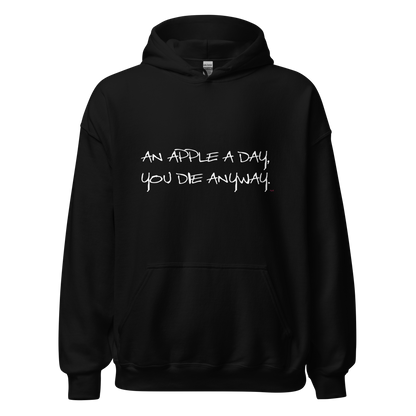 Black hoodie with "An apple a day" Original Nine-29 design