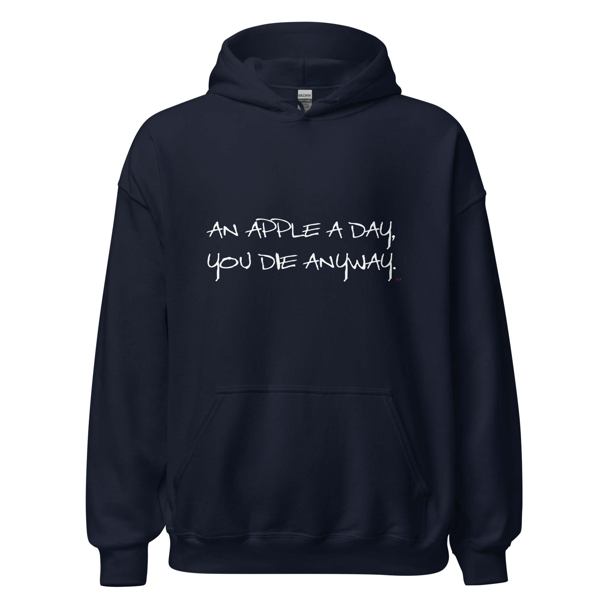 Navy hoodie with "An apple a day" Original Nine-29 design