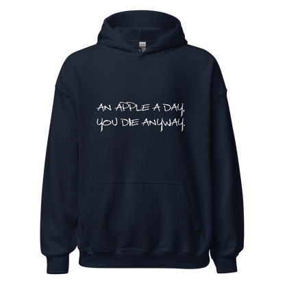 Navy hoodie with "An apple a day" Original Nine-29 design