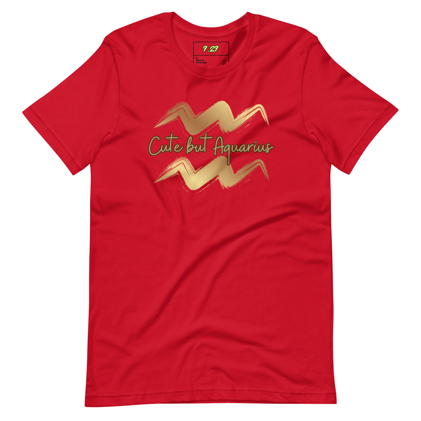 Red t-shirt with "Aquarius" Original Nine-29 Design