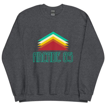 Dark grey heather sweatshirt with "Arcade 85" Original Nine-29 Design