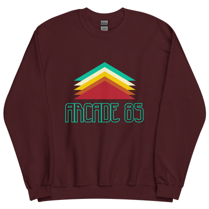 Maroon sweatshirt with "Arcade 85" Original Nine-29 Design