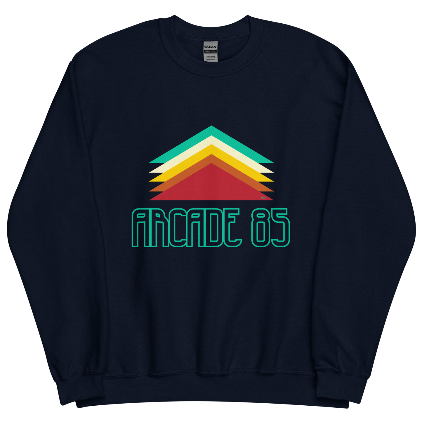 Navy sweatshirt with "Arcade 85" Original Nine-29 Design