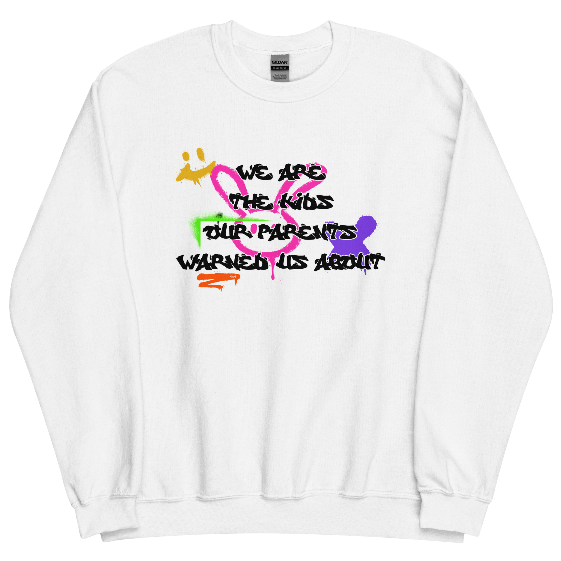 White sweatshirt with "Bad kids" Original Nine-29 Design