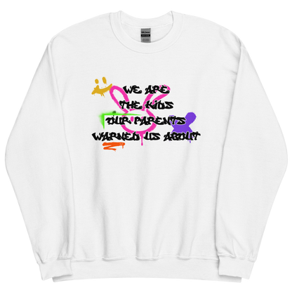 White sweatshirt with "Bad kids" Original Nine-29 Design