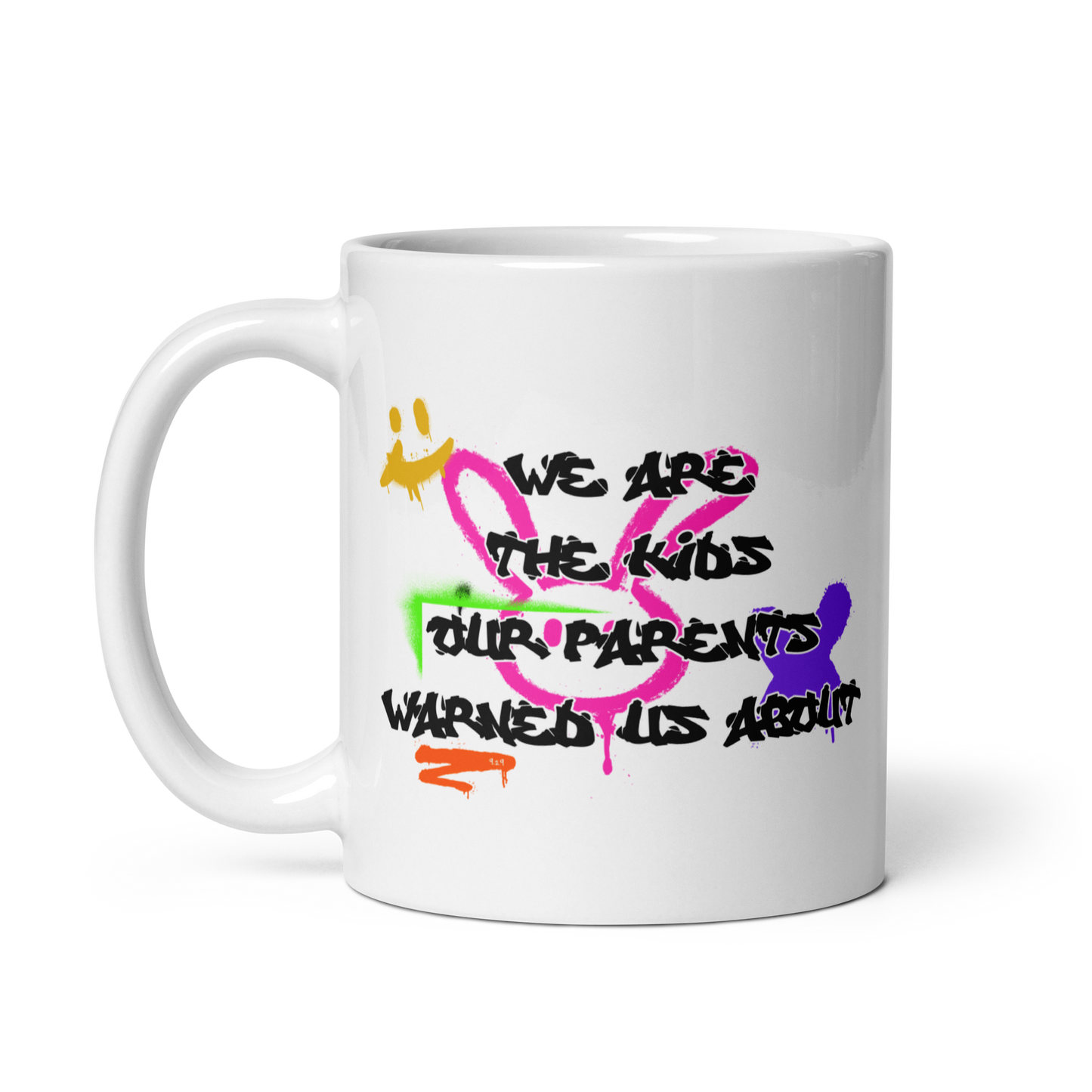 White mug with "Bad Kids" Original Nine-29 Design