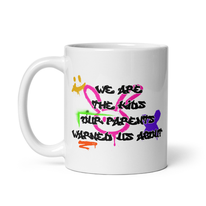 White mug with "Bad Kids" Original Nine-29 Design