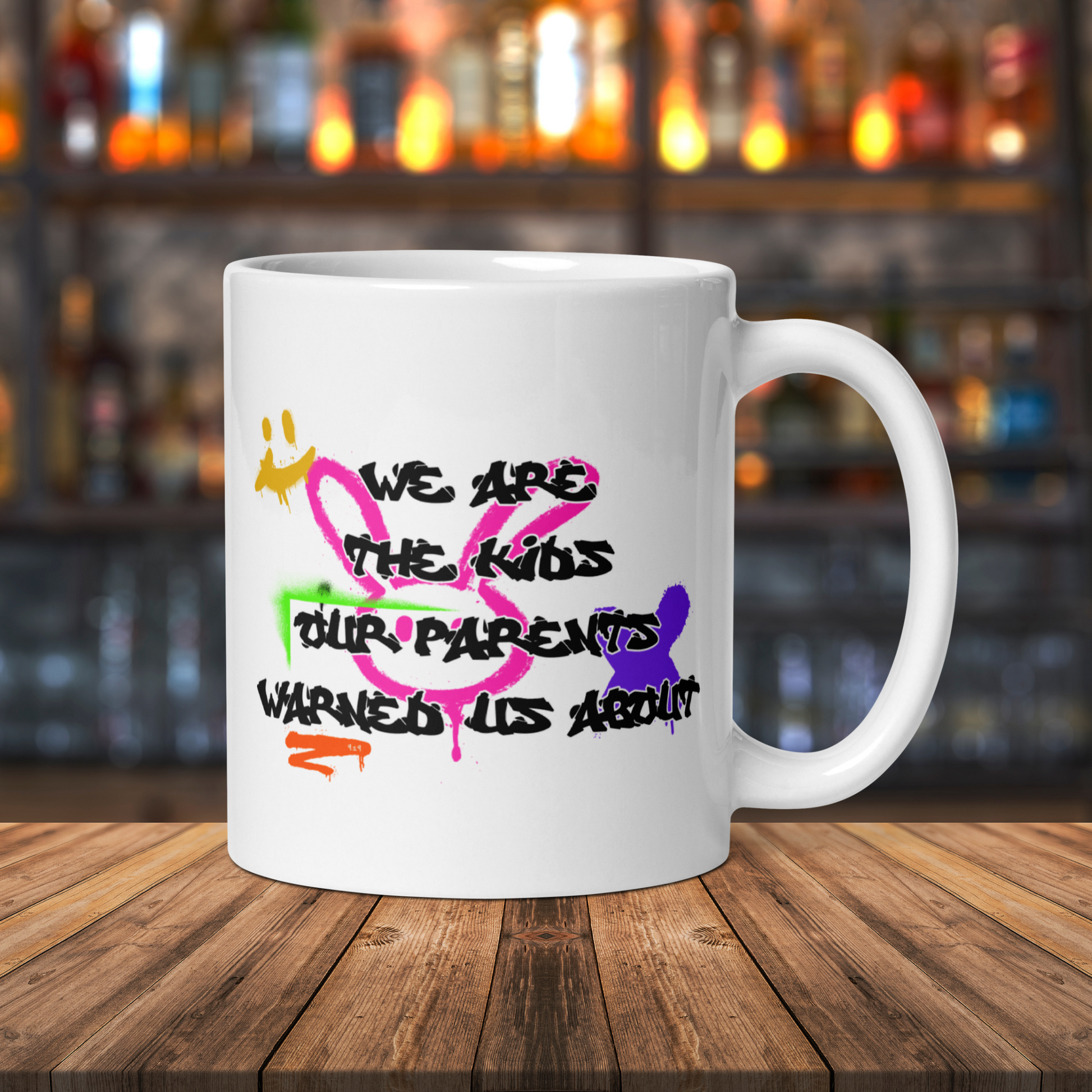 Thumbnail with White mug with "Bad Kids" Original Nine-29 Design