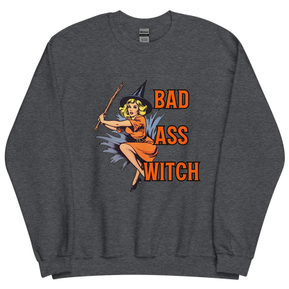 Dark grey heather sweatshirt with "Bad witch" Original Nine-29 Design