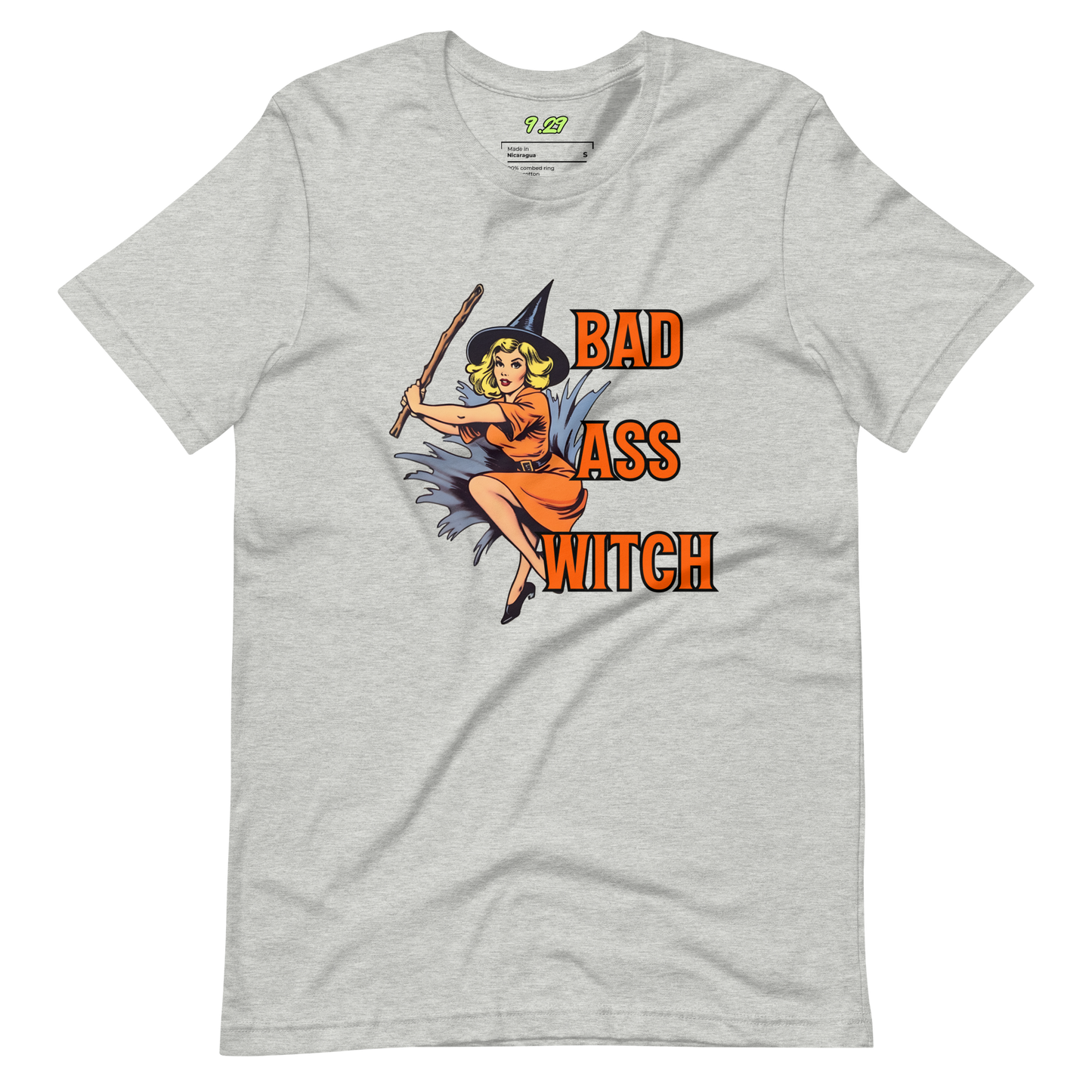 Athletic heather t-shirt with "Bad Witch" Original Nine-29 Design