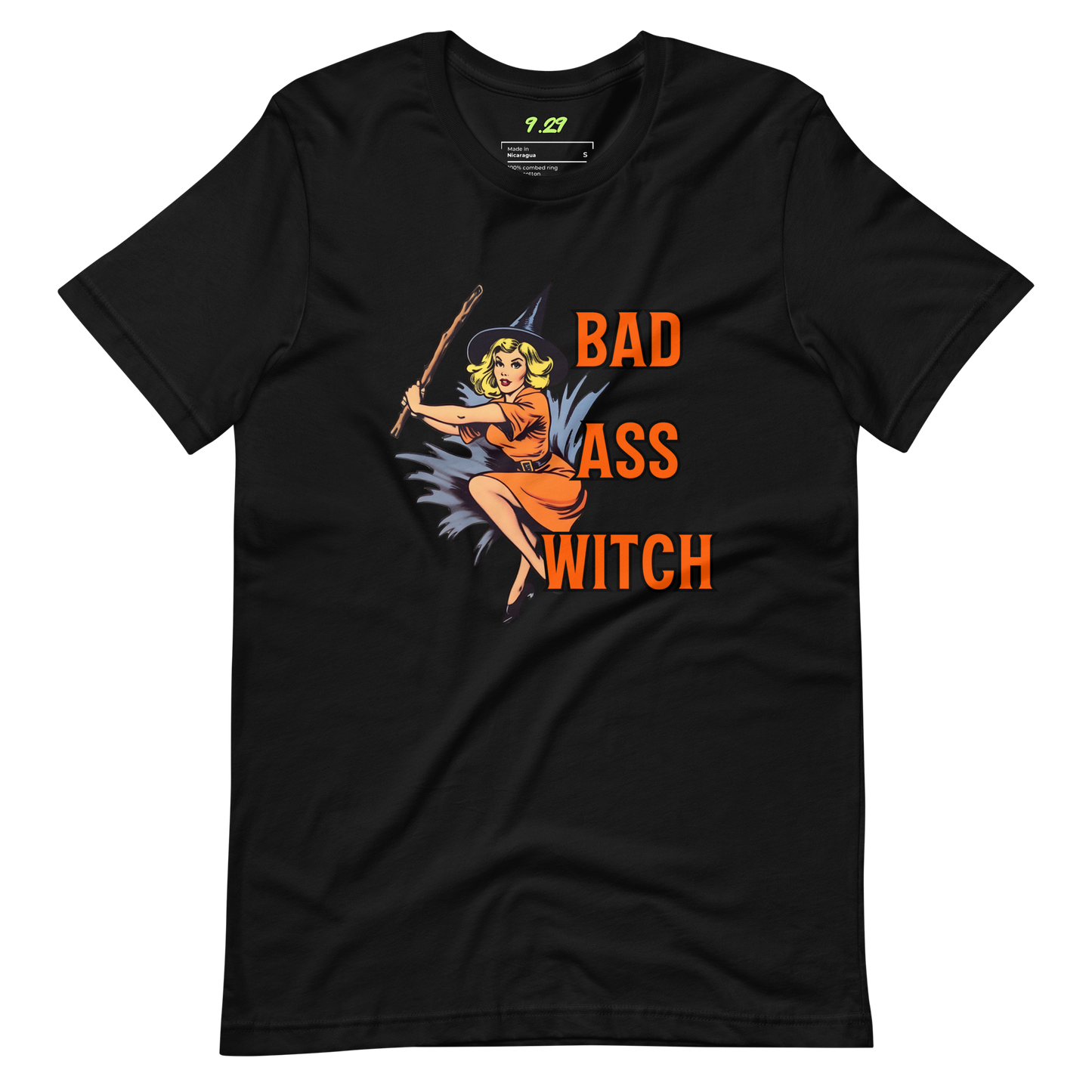 Black t-shirt with "Bad Witch" Original Nine-29 Design