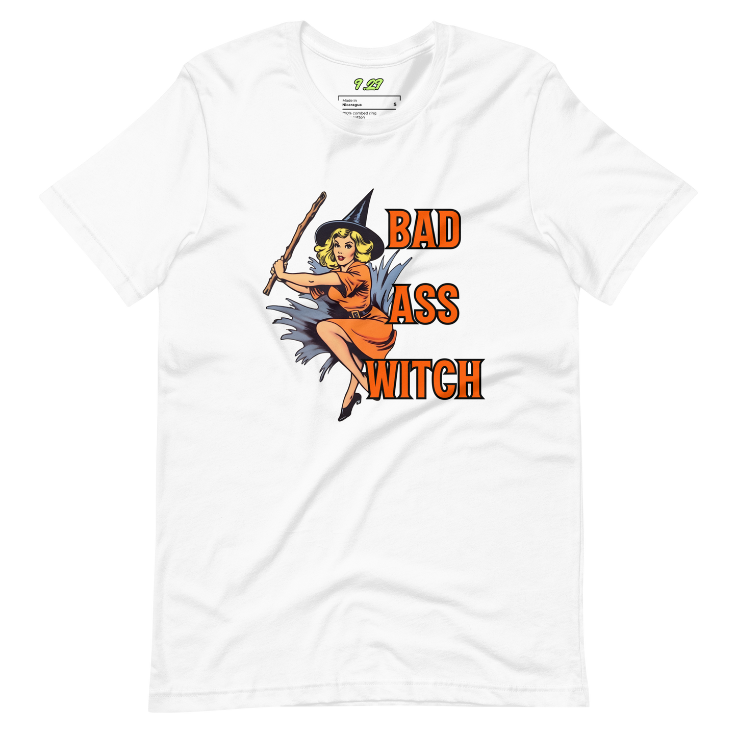 White t-shirt with "Bad Witch" Original Nine-29 Design