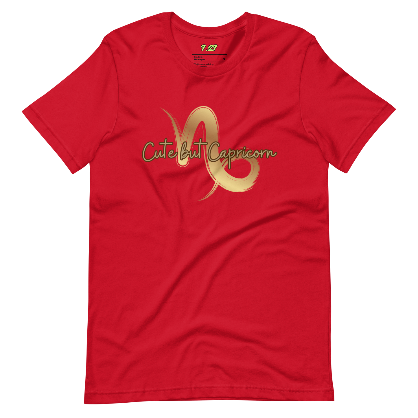 Red t-shirt with "Capricorn" Original Nine-29 Design