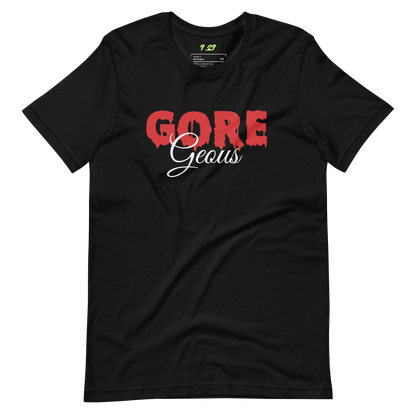 Black t-shirt with "GOREGeous" Original Nine-29 Design