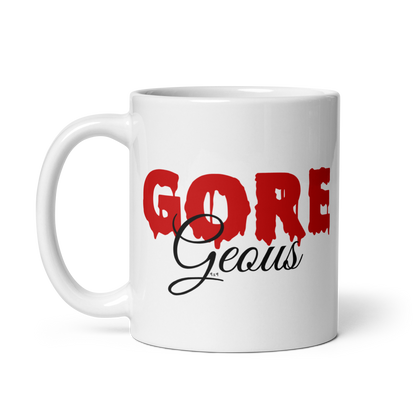 White mug with "GOREGeous" Original Nine-29 Design