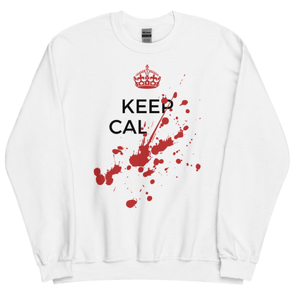 White sweatshirt with Savage "Keep Calm" Original design by Nine-29 Design