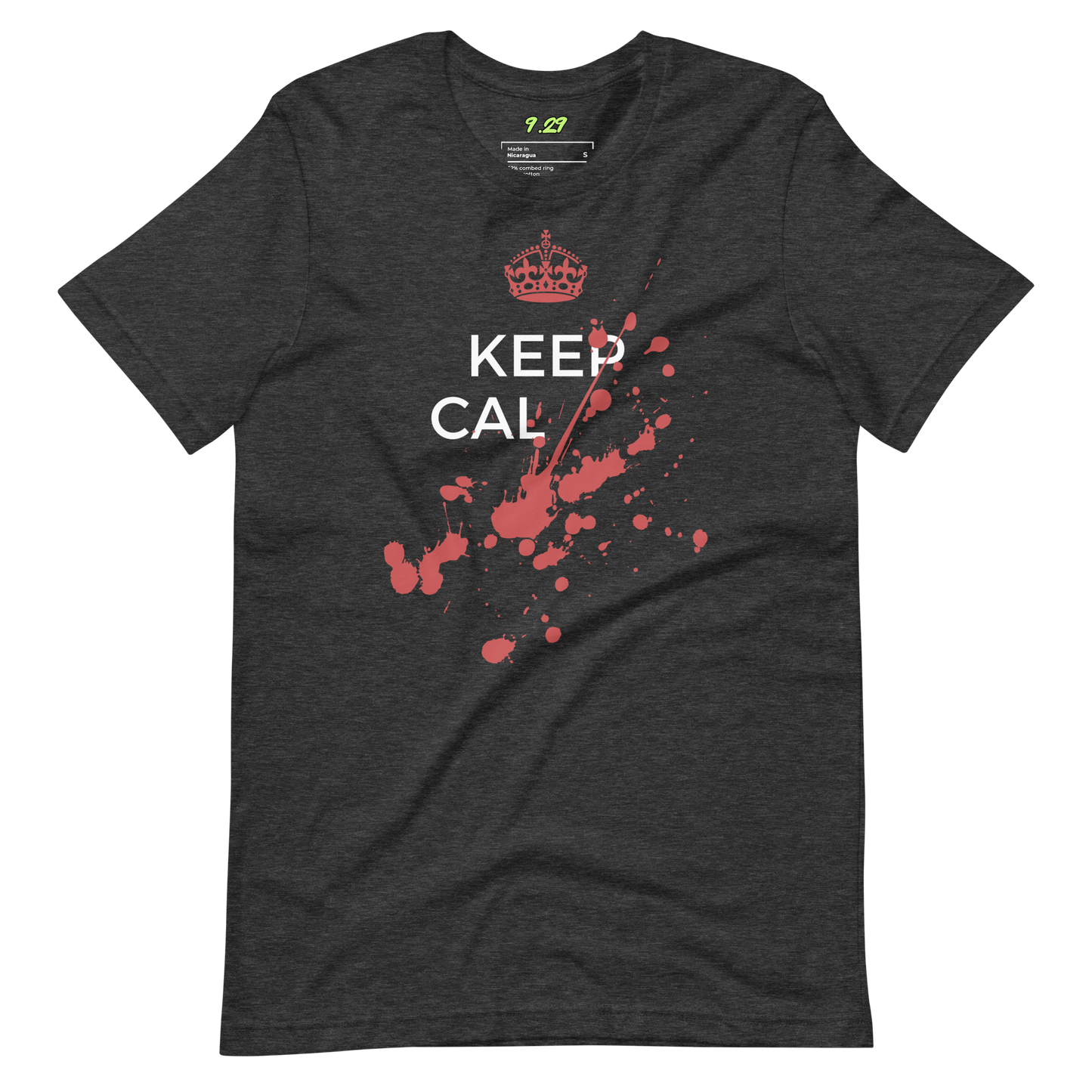 Dark grey heather t-shirt with Savage "Keep Calm" Original design by Nine-29 Design