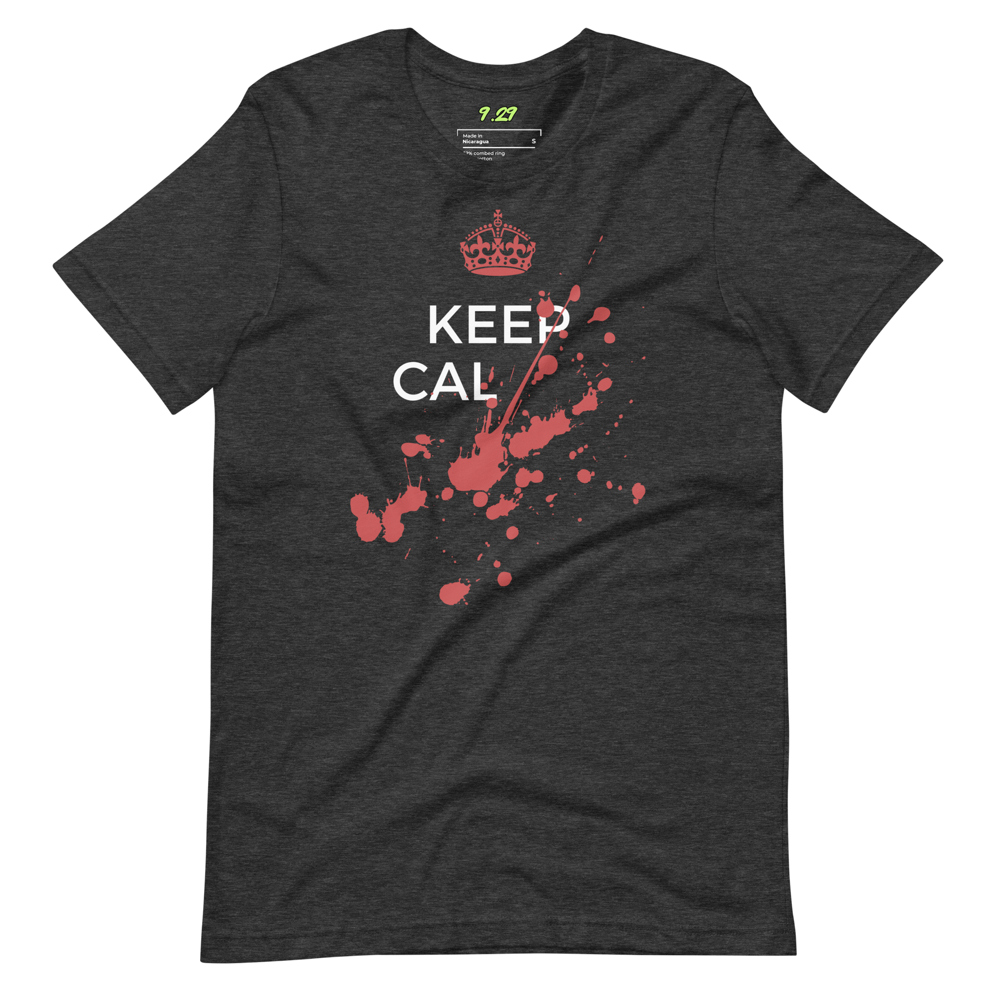 Dark grey heather t-shirt with Savage "Keep Calm" Original design by Nine-29 Design