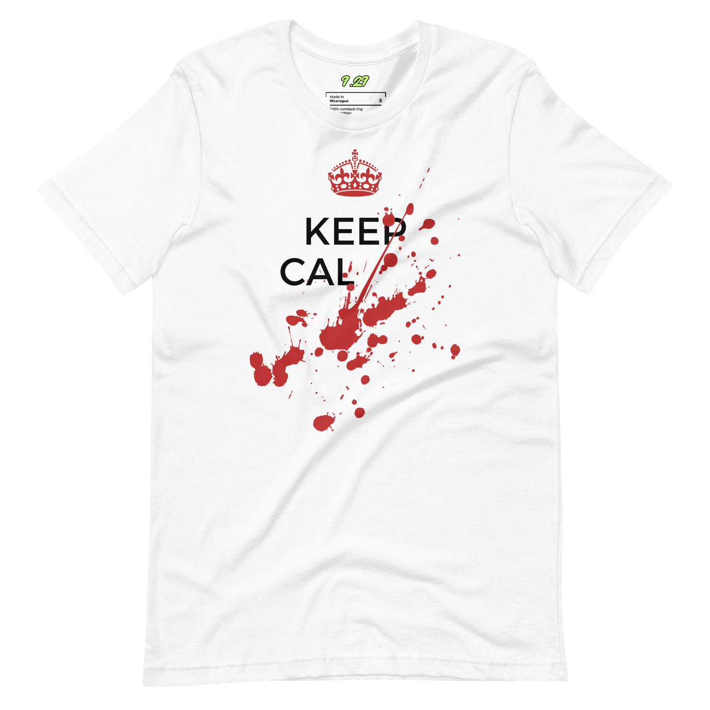 White t-shirt with Savage "Keep Calm" Original design by Nine-29 Design