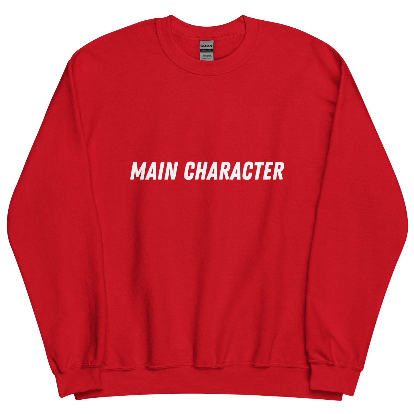 Red sweatshirt with "Main character" Original Nine-29 Design