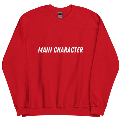 Red sweatshirt with "Main character" Original Nine-29 Design