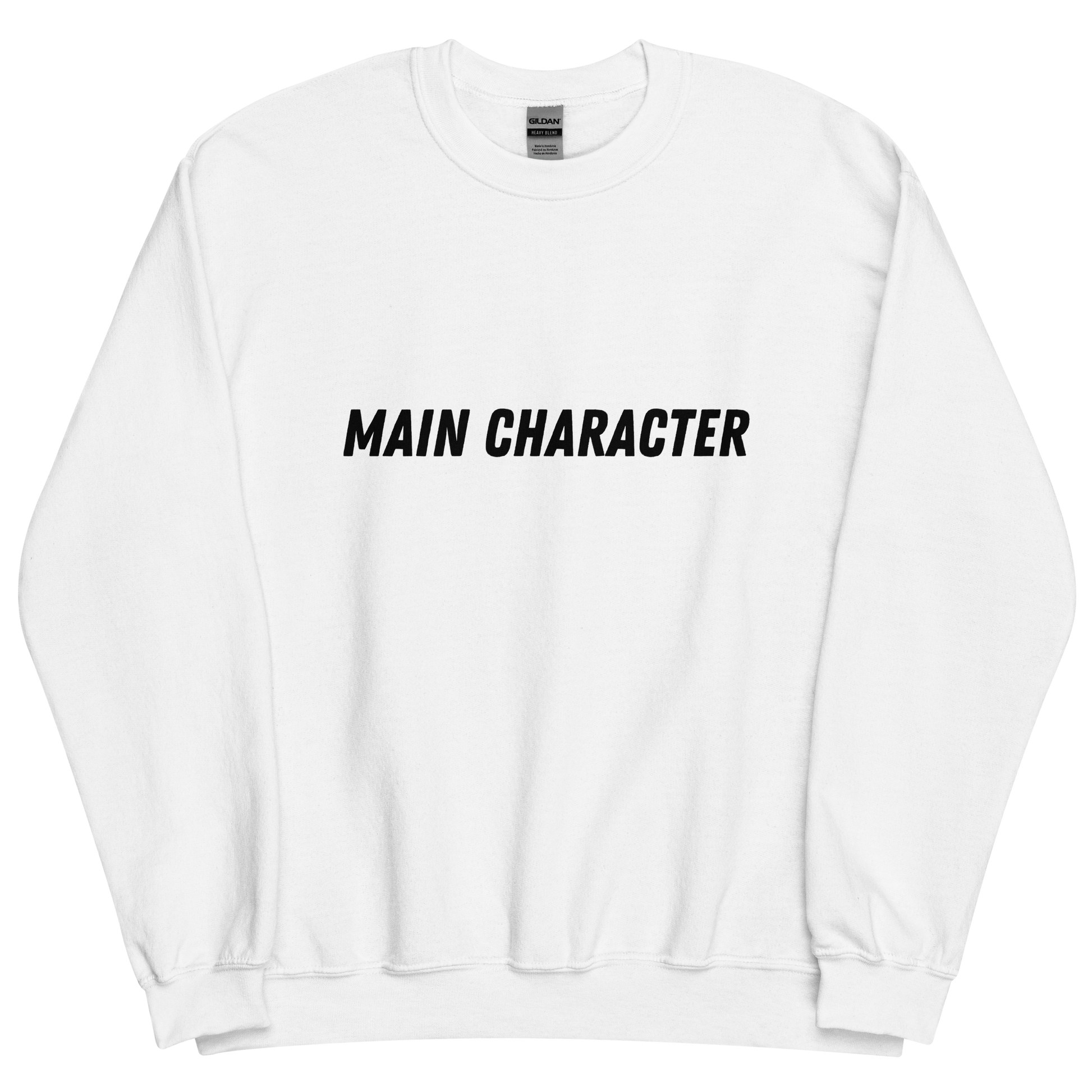 White sweatshirt with "Main character" Original Nine-29 Design