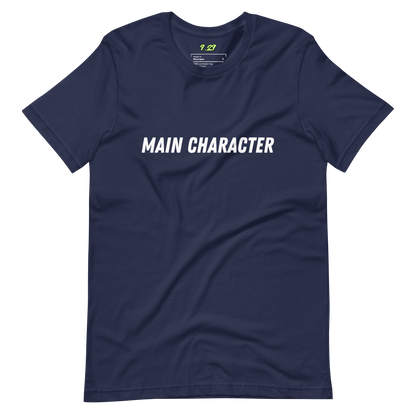 Navy t-shirt with "Main character" Original Nine-29 Design