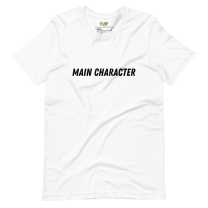 White t-shirt with "Main character" Original Nine-29 Design