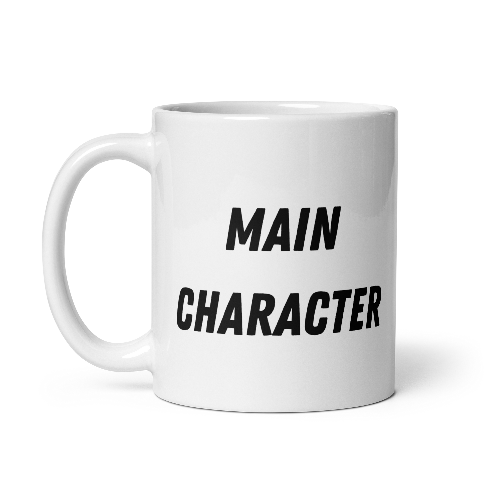 White mug with "Main character" Original Nine-29 Design