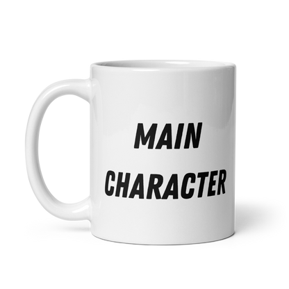 White mug with "Main character" Original Nine-29 Design