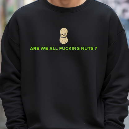 Male model wearing Black sweatshirt with "Nuts" Original Nine-29 Design