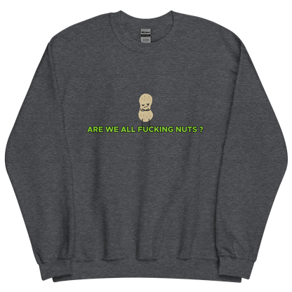 Dark grey heather sweatshirt with "Nuts" Original Nine-29 Design