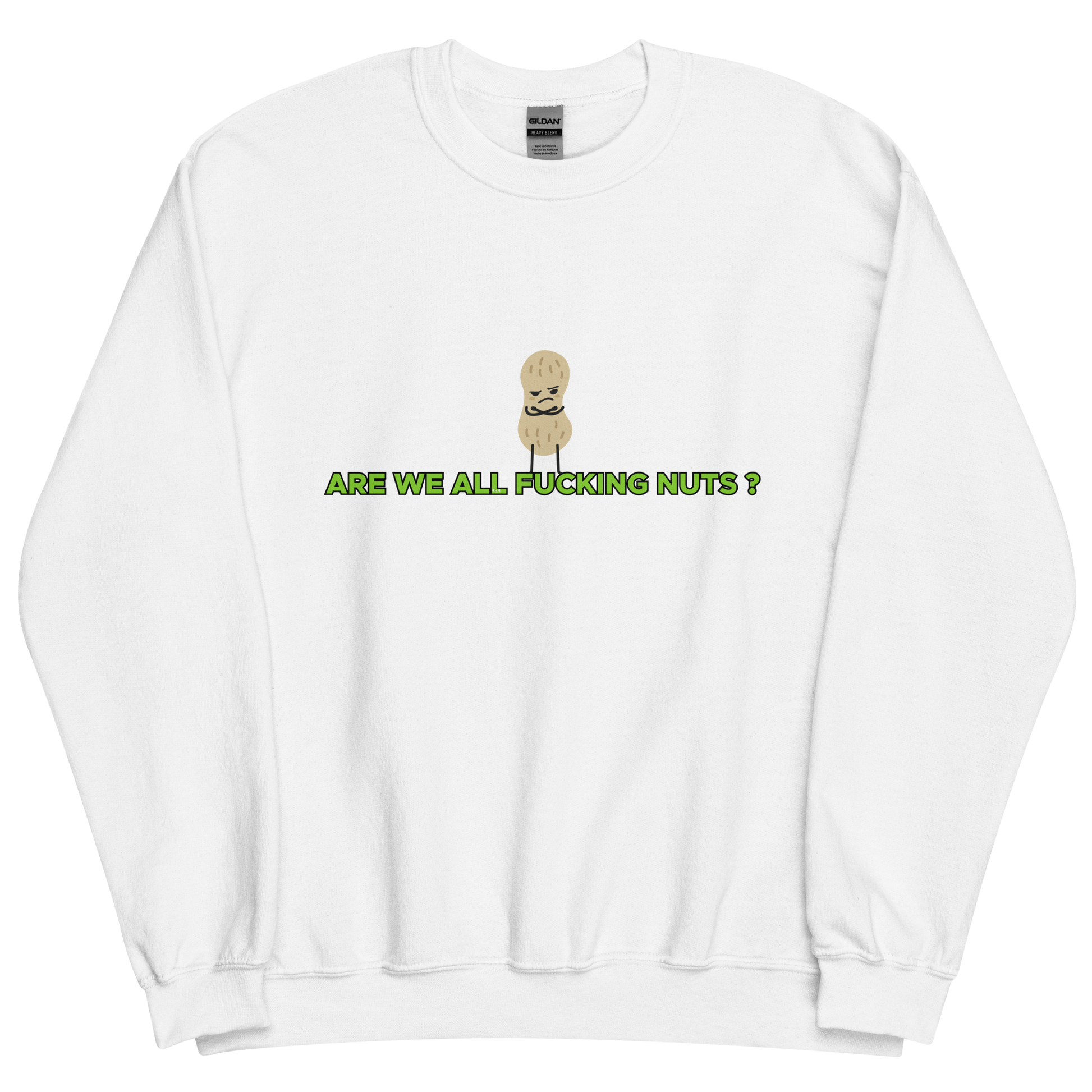 White sweatshirt with "Nuts" Original Nine-29 Design