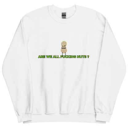 White sweatshirt with "Nuts" Original Nine-29 Design