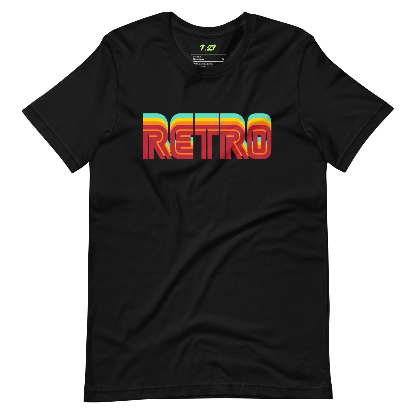 Black t-shirt with "RETRO" Original Nine-29 Design