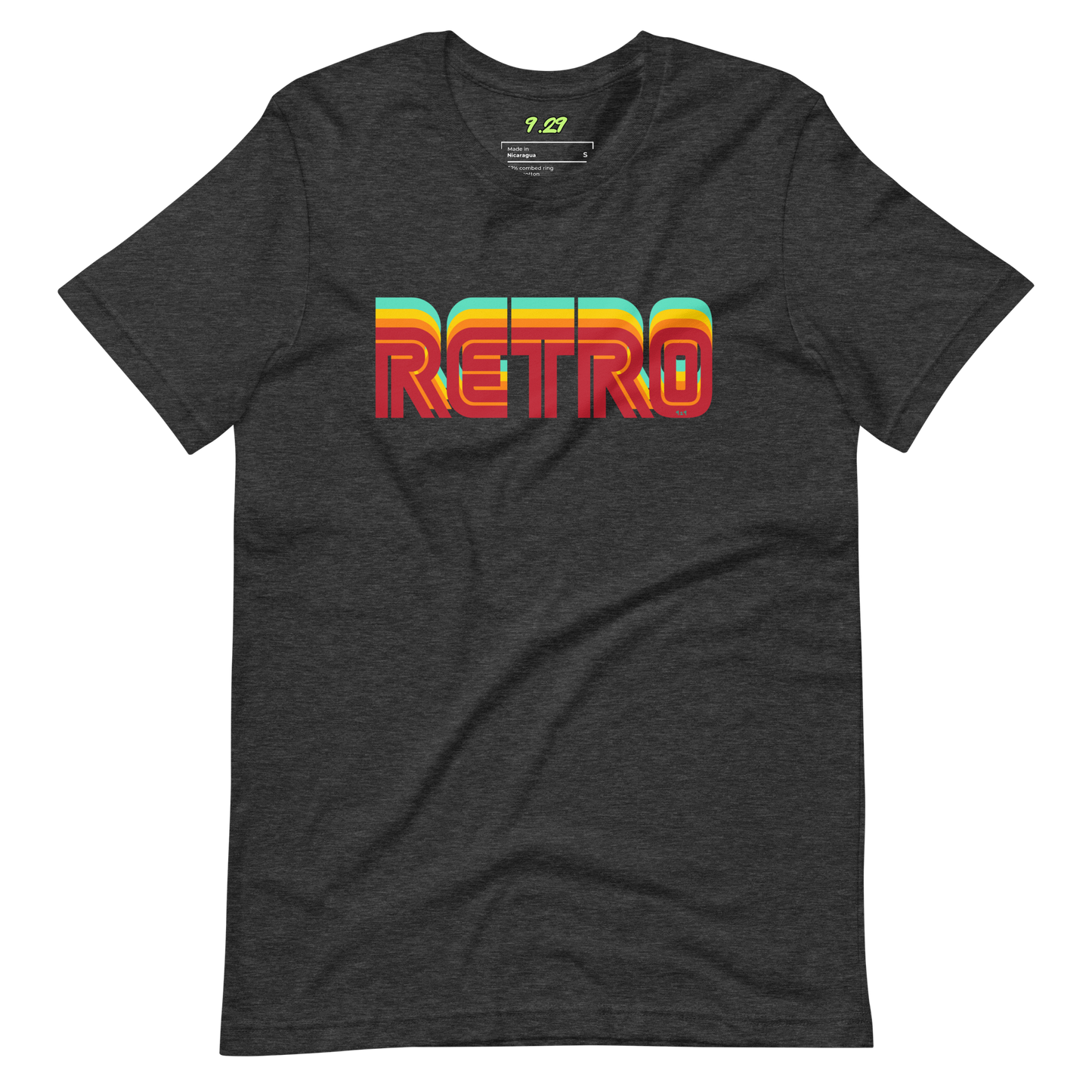 Dark grey heather t-shirt with "RETRO" Original Nine-29 Design