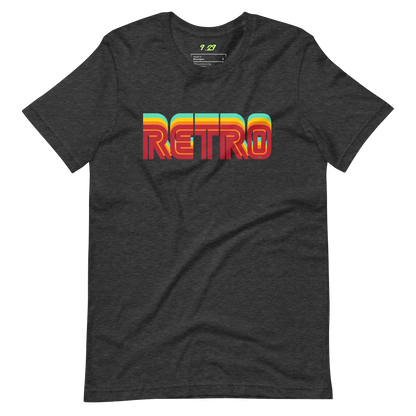 Dark grey heather t-shirt with "RETRO" Original Nine-29 Design