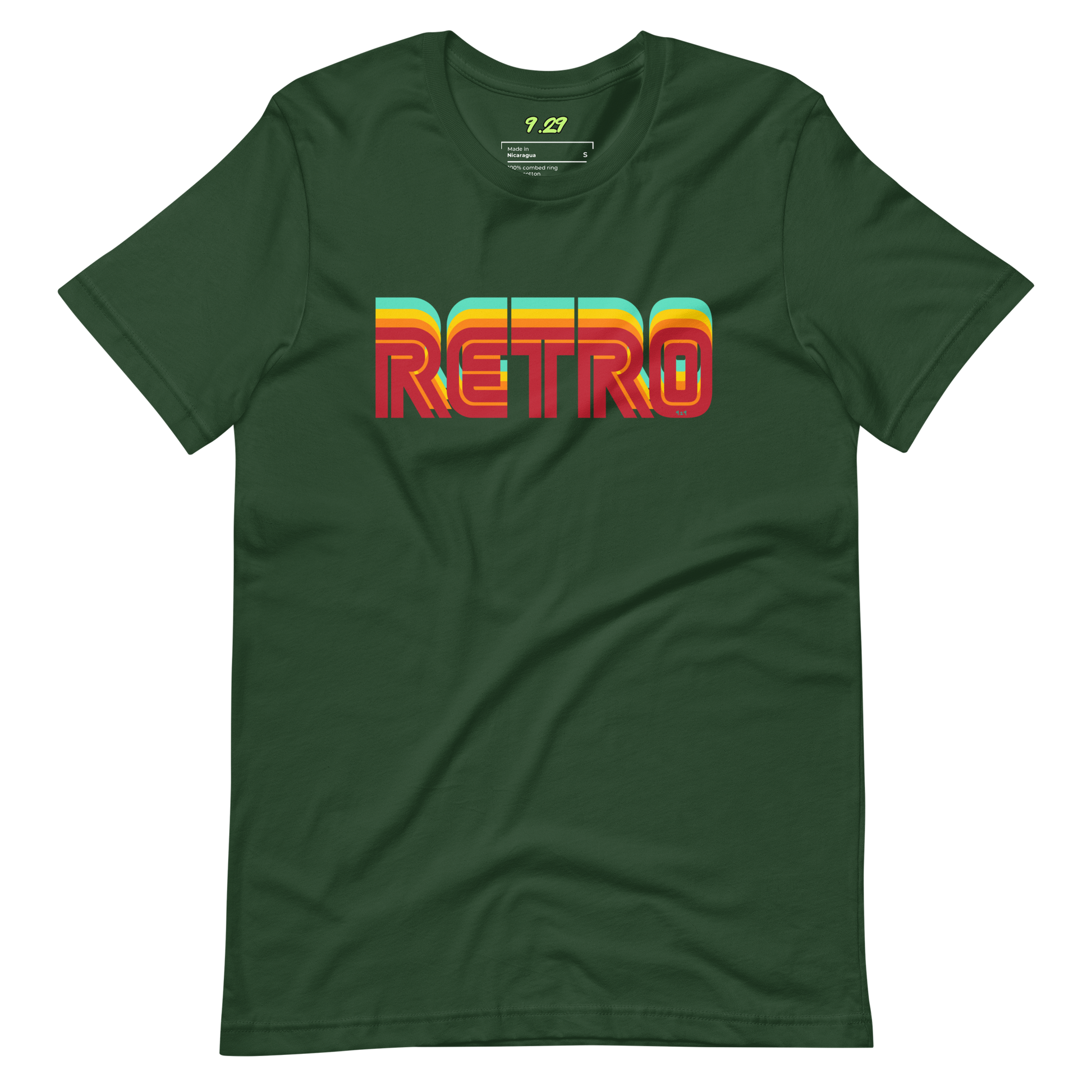 Forest green t-shirt with "RETRO" Original Nine-29 Design