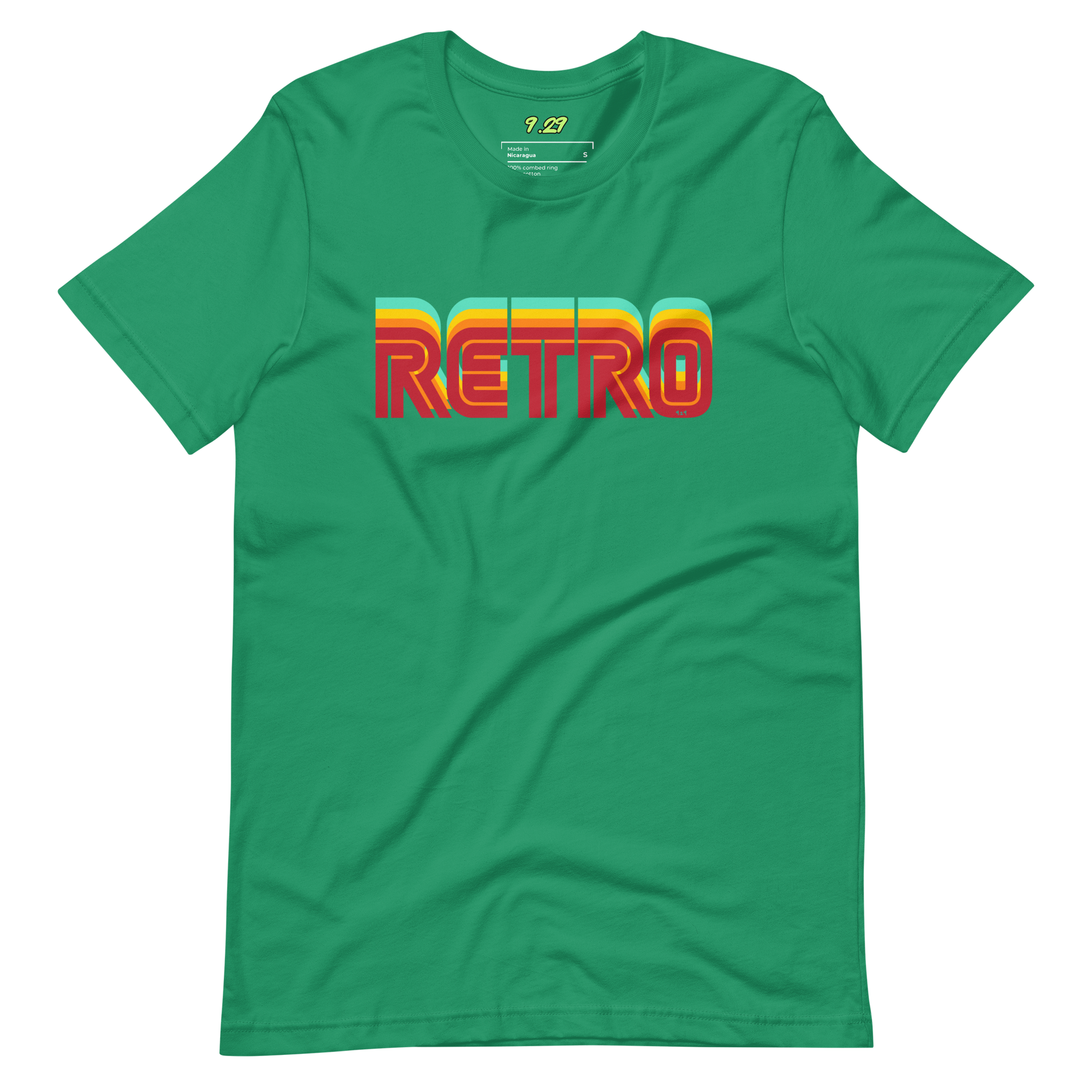 Kelly green t-shirt with "RETRO" Original Nine-29 Design