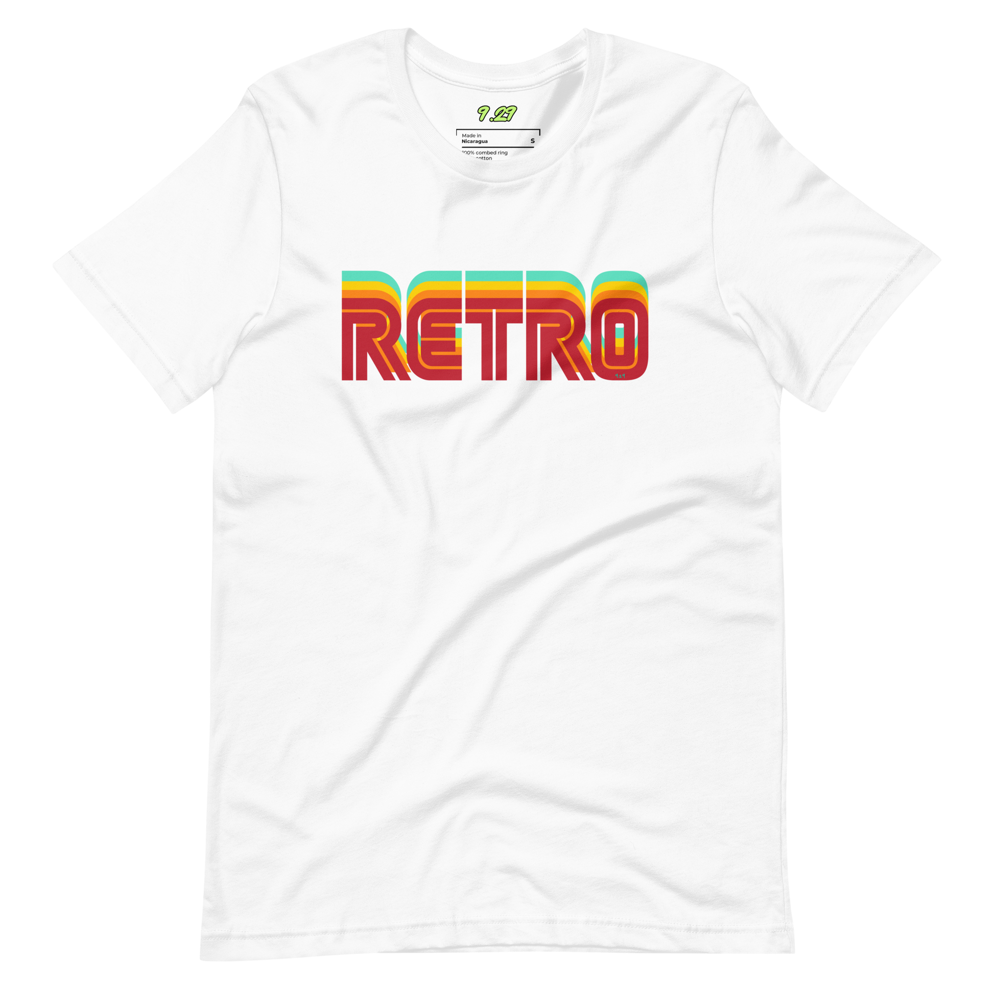 White t-shirt with "RETRO" Original Nine-29 Design