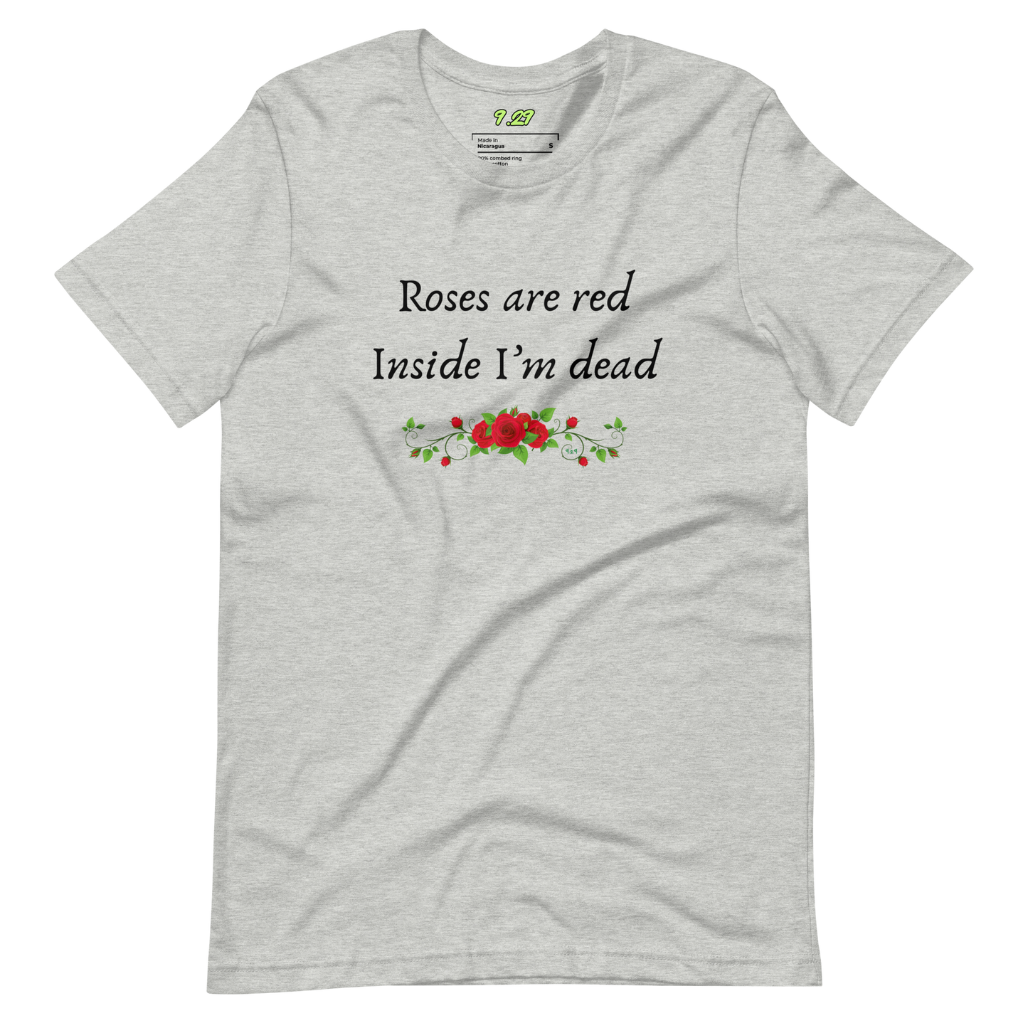 Athletic heather t-shirt with "Roses are red" Original Nine-29 Design