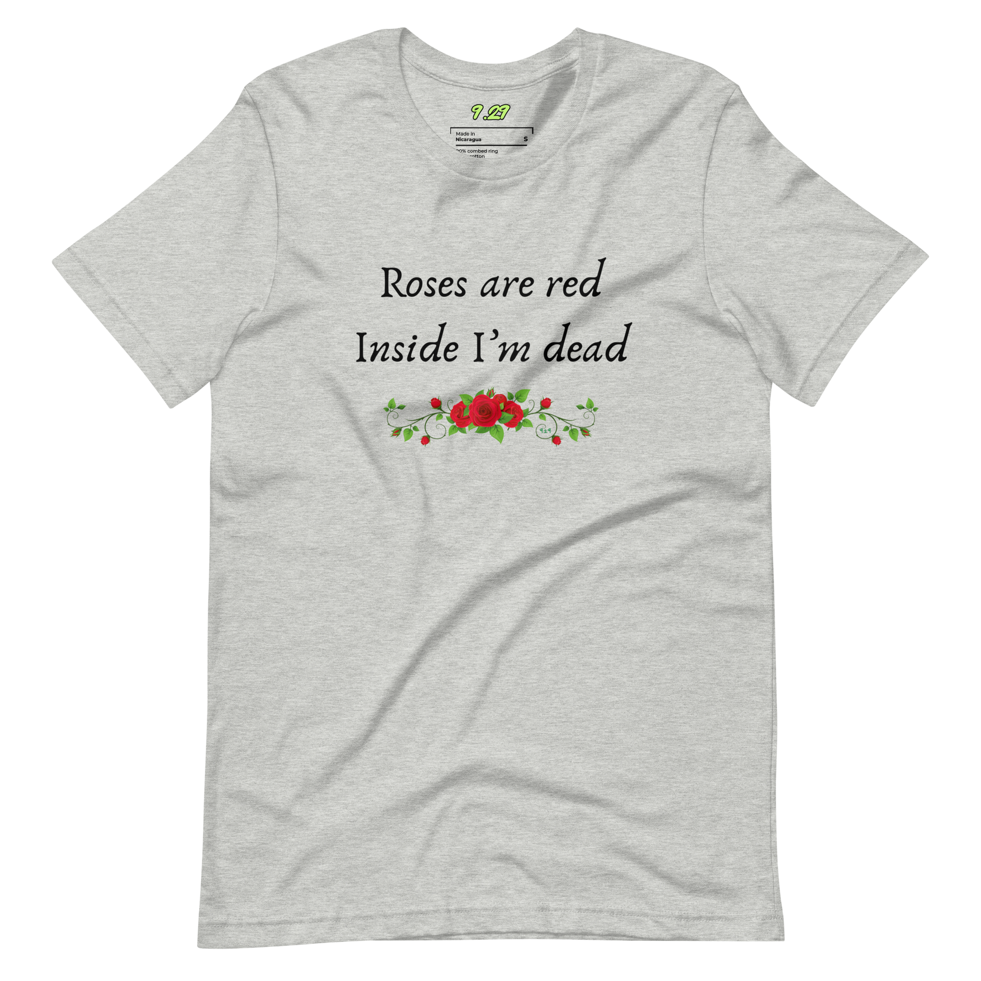 Athletic heather t-shirt with "Roses are red" Original Nine-29 Design